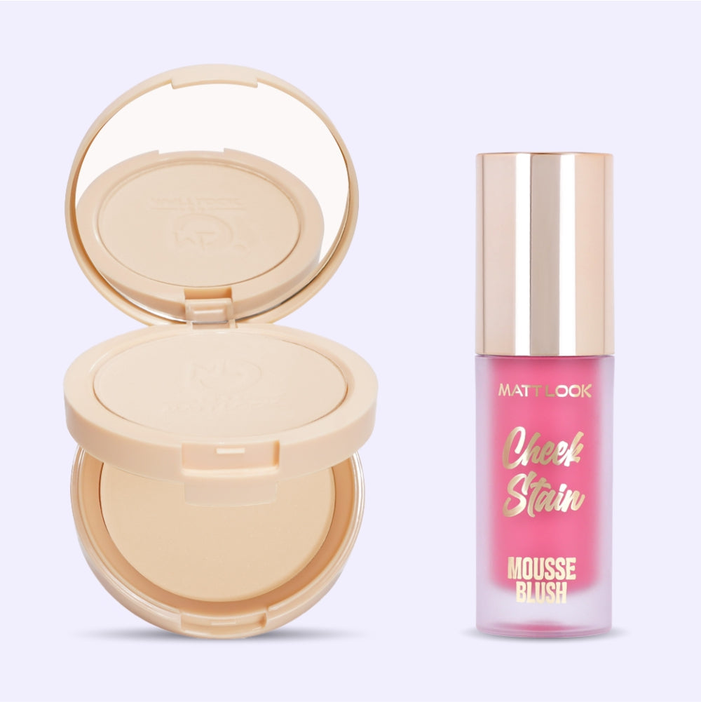 Mattlook 2 in 1 Oil Control Face Powder & Cheek Stain Mousse Blush Combo Pack.