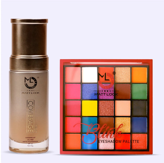 Mattlook High Coverage Foundation and Blink Eyeshadow Palette Combo Pack.