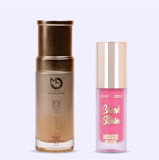 Mattlook High Coverage Foundation and Cheek Stain Mousse Blush Combo.