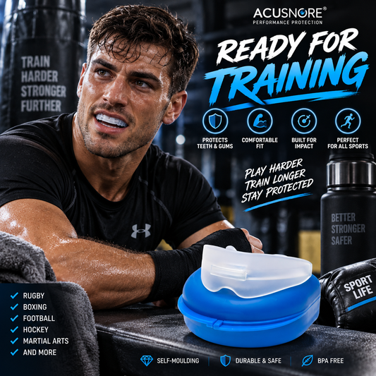 Acusnore Sports Gum Shield – Self-Moulding, Protective, Blue Carry Case – Free UK Delivery!