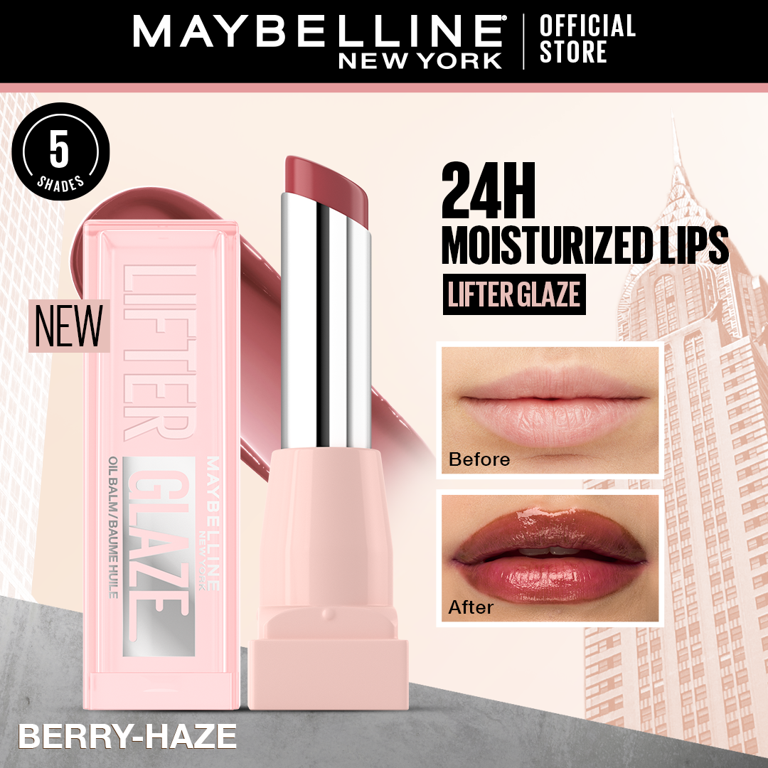 Maybelline Lifter Glaze, Tinted Lip Oil Balm with cherry extract - 24Hr Hydrated Lips