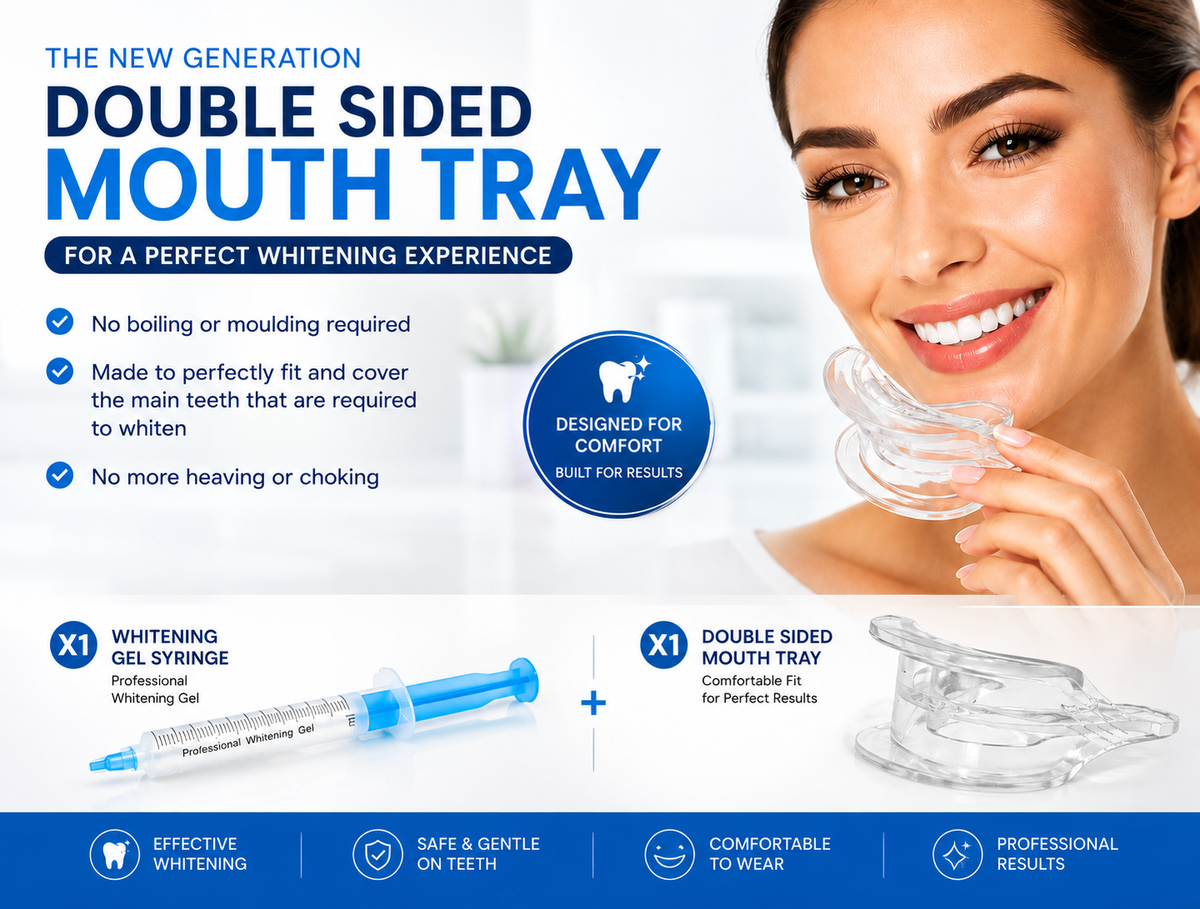 Teeth Whitening Double Sided Mouth Tray - Optional Non Peroxide Teeth Whitening Gel