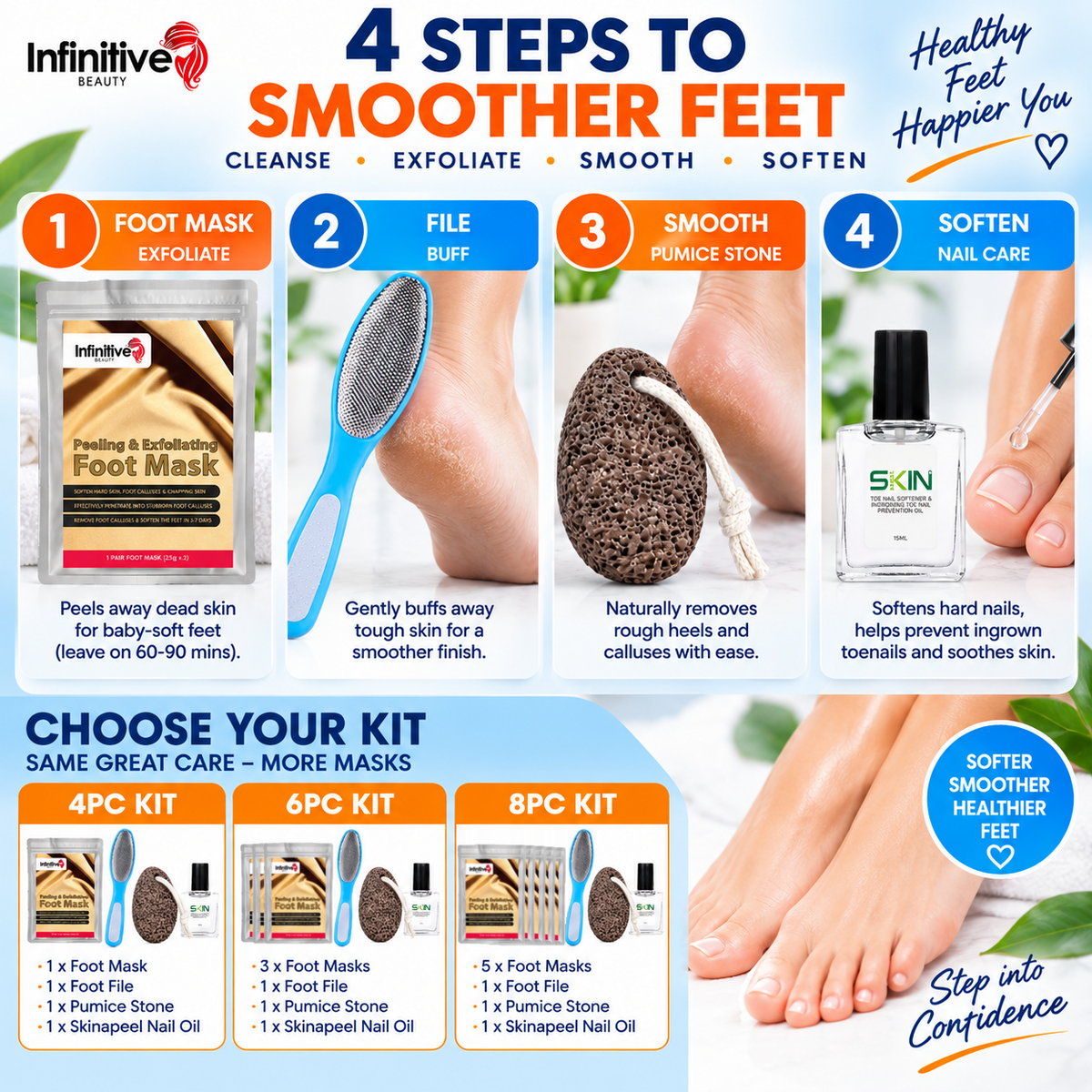 Exfoliating Foot Care Kits - 4pc, 6pc & 8pc with Free UK Delivery