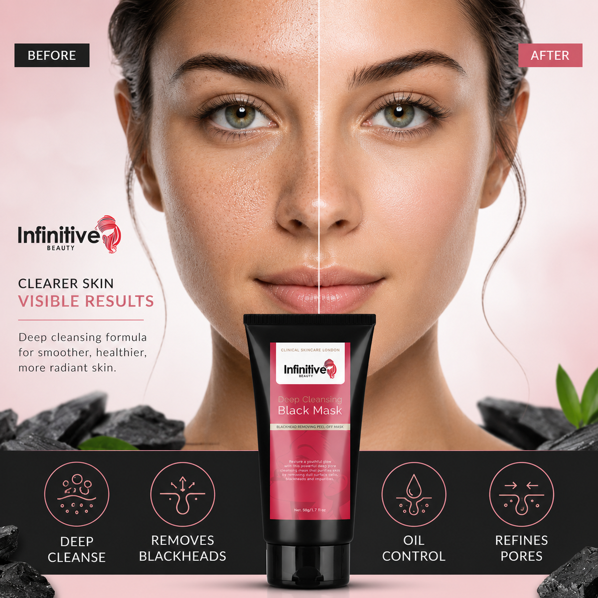 Infinitive Beauty Charcoal Blackhead Peel-Off Mask – Deep Pore Cleansing & Oil Control | Free UK Delivery