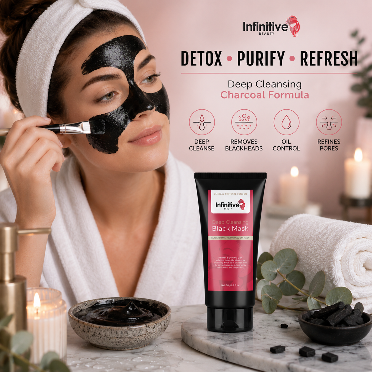 Infinitive Beauty Charcoal Blackhead Peel-Off Mask – Deep Pore Cleansing & Oil Control | Free UK Delivery