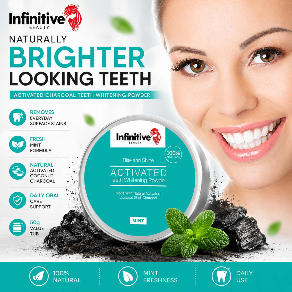 IB Rise & Shine Activated Charcoal Teeth Whitening Powder – 50g