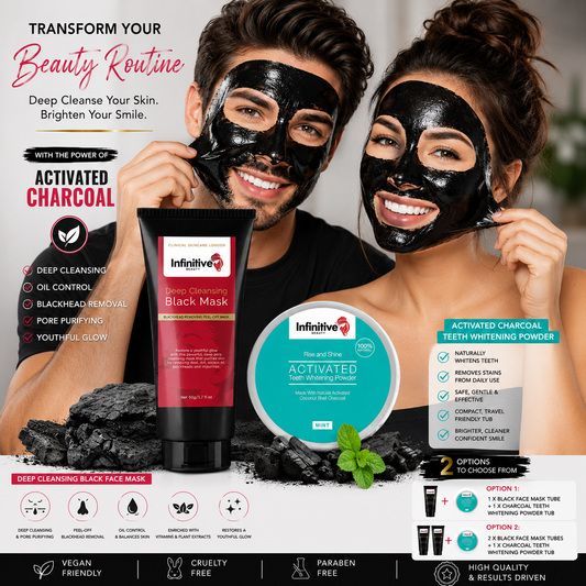 Infinitive Beauty Deep Cleansing Black Face Mask &amp; Rise and Shine Activated Charcoal Teeth Whitening Powder – Free UK Postage