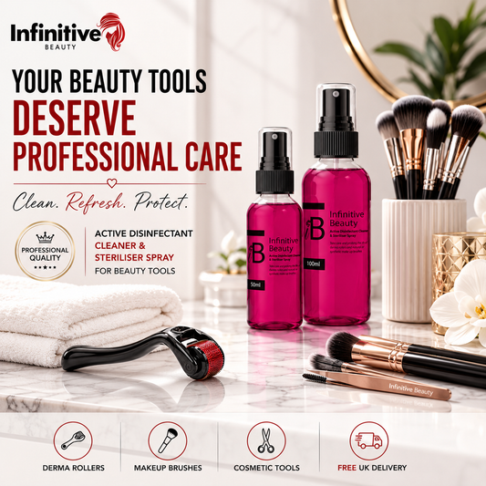 Infinitive Beauty Active Disinfectant Cleaner & Steriliser Spray | Derma Roller & Makeup Brush Cleaner | 50ml & 100ml | Free UK Delivery