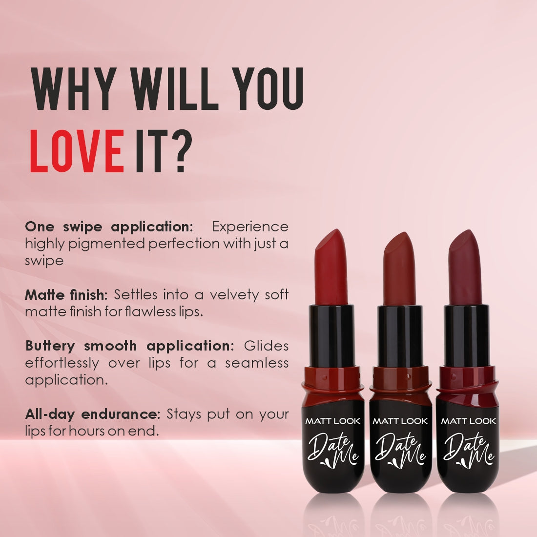 Mattlook Date me Long Stay lipstick, Each Pieces 3.8gm, Pack of 3