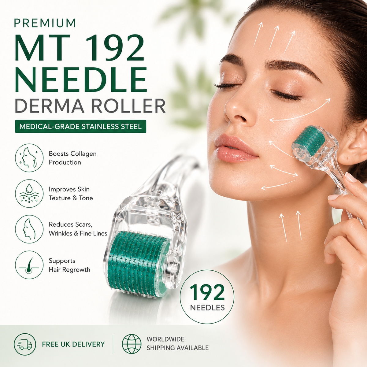 Premium MT 192 Needle Derma Roller – Medical-Grade Stainless Steel