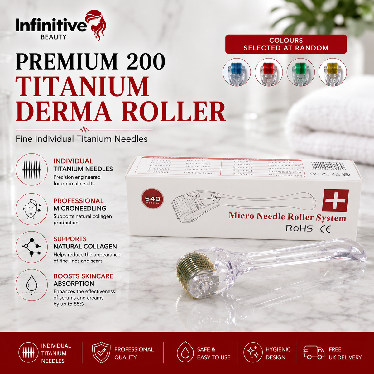Premium 200 Titanium Derma Roller – Fine Individual Needles - Free Delivery