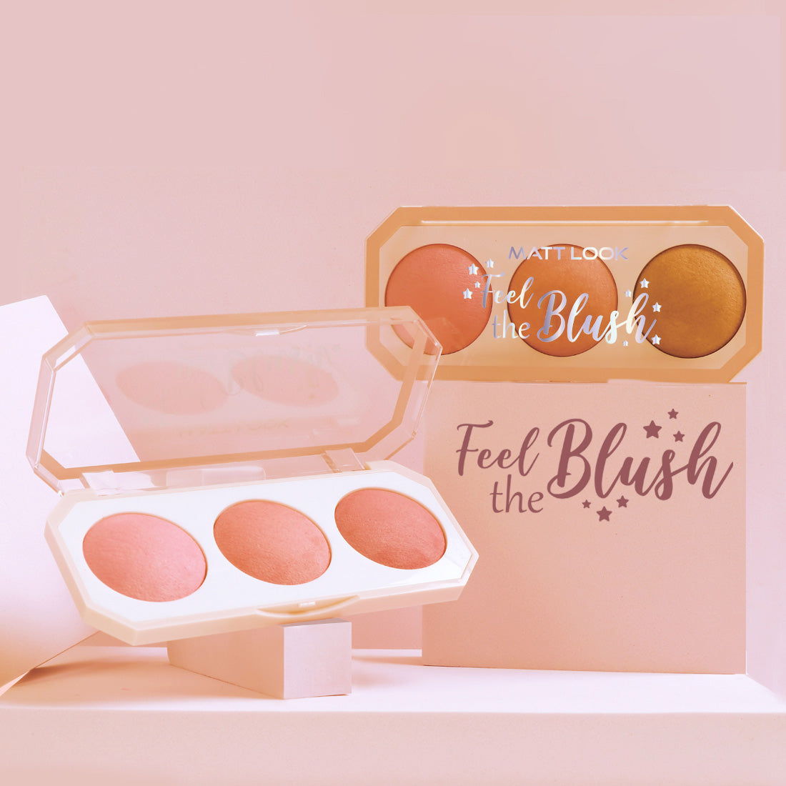 Mattlook Feel the Blush, Baked Blush Trio, Natural Radian Finish, Ultra Smooth Cushion-Baked Powder Seamless Buildable Color, Long Wearing Formula Infused with Vitamin E