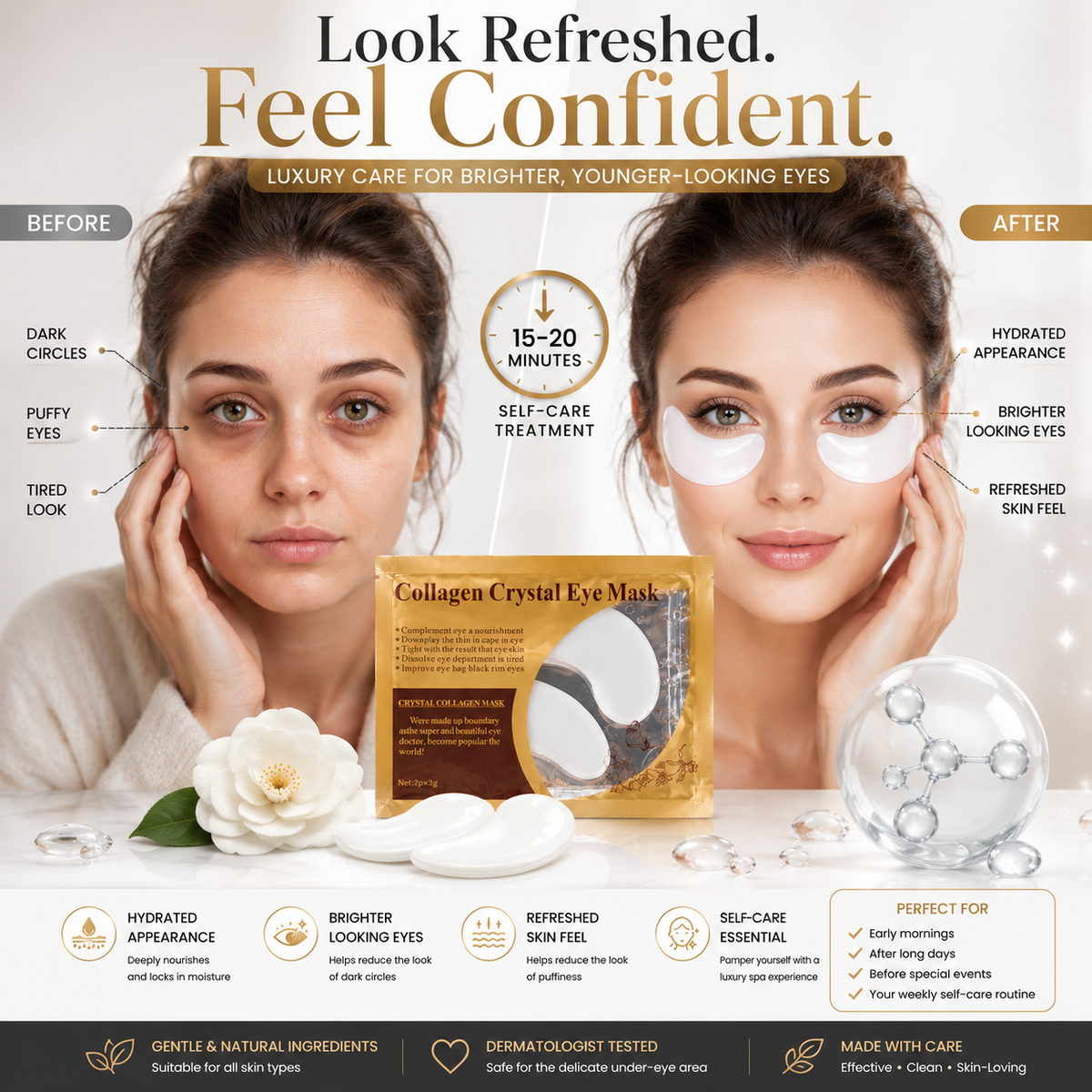 White Hyaluronic Collagen Eye Masks – Anti-Ageing & Hydrating Treatment with Free UK Postage