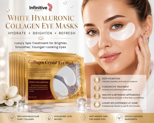 White Hyaluronic Collagen Eye Masks – Anti-Ageing & Hydrating Treatment with Free UK Postage
