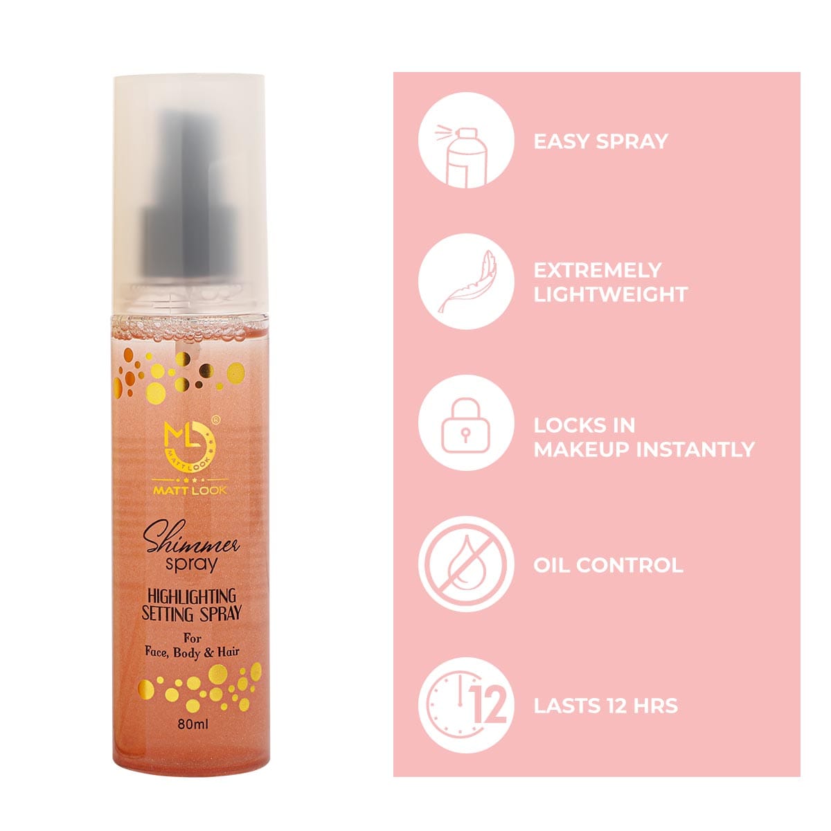 Mattlook Shimmer Highlighting Setting Spray for Face, Body & Hair (80ml)