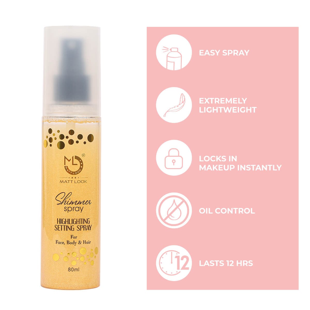 Mattlook Shimmer Highlighting Setting Spray for Face, Body & Hair (80ml)