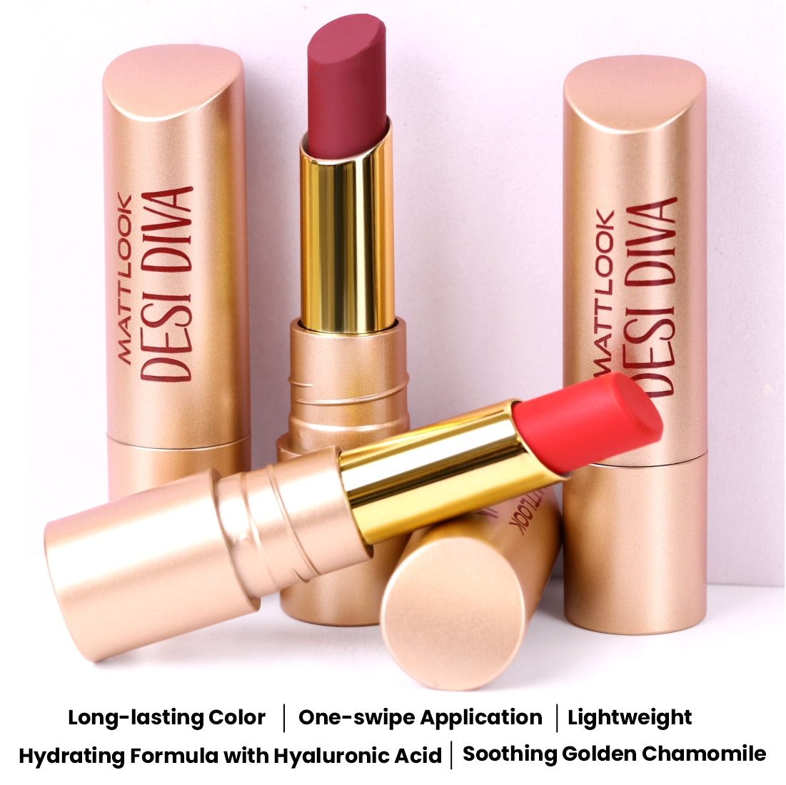 MATT LOOK Desi Diva  HD Lipstick, Hydrating Fromula with Hyaluronic Acid.
