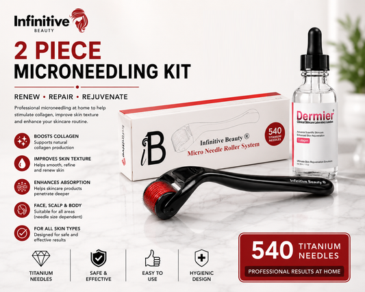 Infinitive Beauty 2 Piece Microneedling Kit | Titanium Derma Roller + Collagen Serum | Professional At-Home Skincare | Free UK Delivery